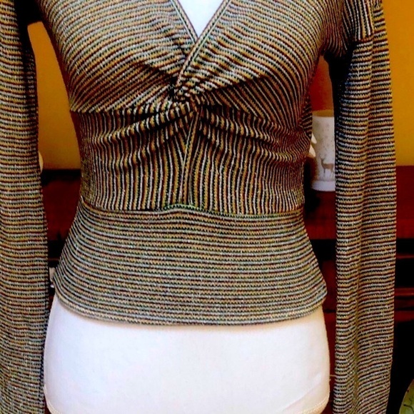 Ramy Brook Multicolored Ribbed All Over Metallic Design Long Sleeve Blouse XS - Picture 5 of 16